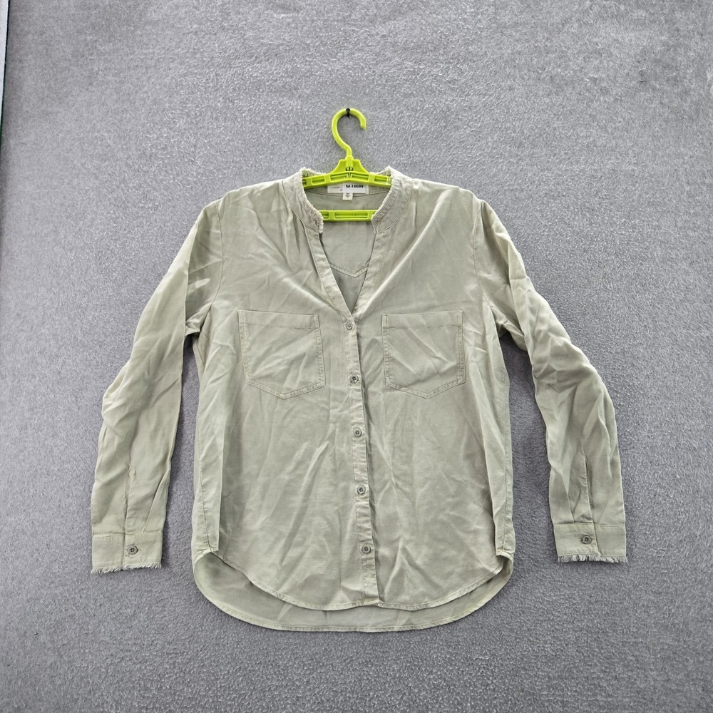 Cloth & Stone Women Button Up Shirt M Sage Fringe V-Neck